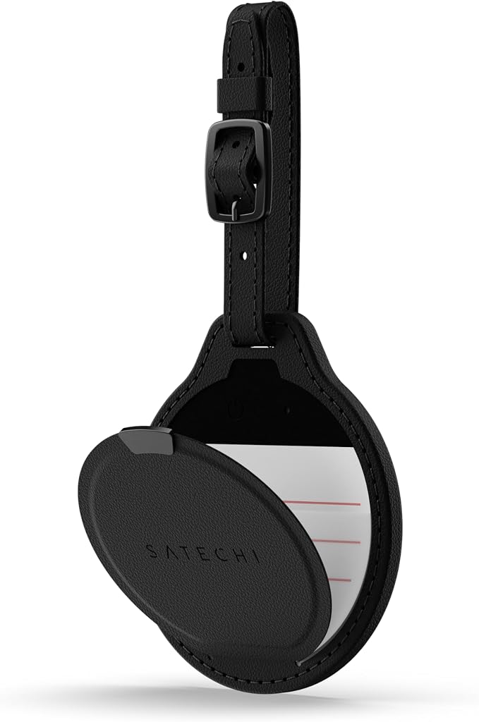 Satechi FindAll Smart Luggage Tag with Find My, TSA-Friendly, Airport Tracking, Left-Behind Alerts, Loud Audible Chime, Wireless Rechargeable, Works with iPhone, iPad, Mac – Black