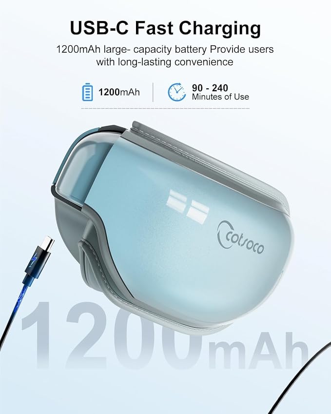 cotsoco Eye Massager with Heat, Birthday Gifts for Women, Heated Eye Mask with Bluetooth Music, Relax & Reduce Strain Dark Circles and Improve Sleep, Gift for Mom Dad Women Men (Blue)