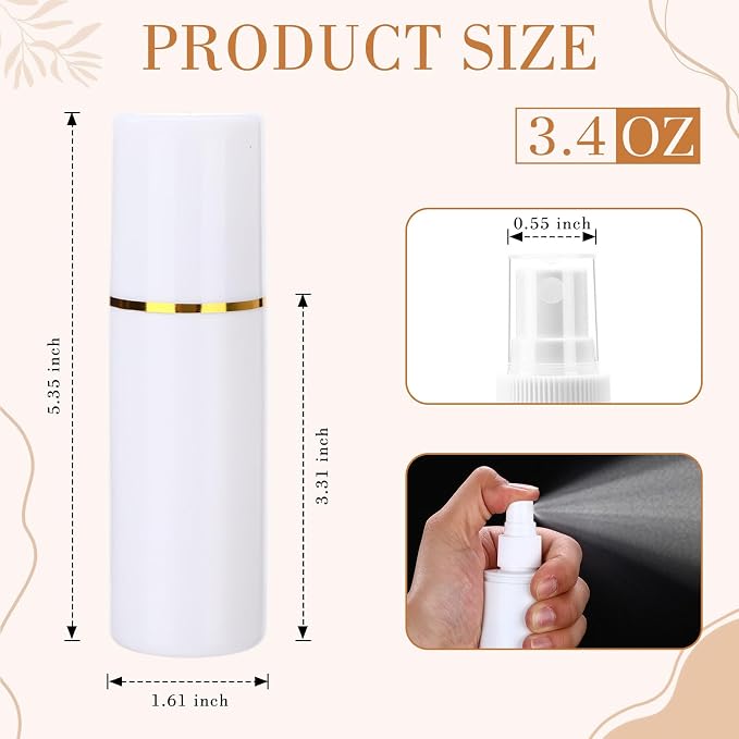 50 Pack 3.4 oz Plastic Spray Bottles Fine Mist Travel with Pump Spray Cap Double Cap Refillable and Reusable Empty Plastic Containers for Travel Cosmetic Essential Oils