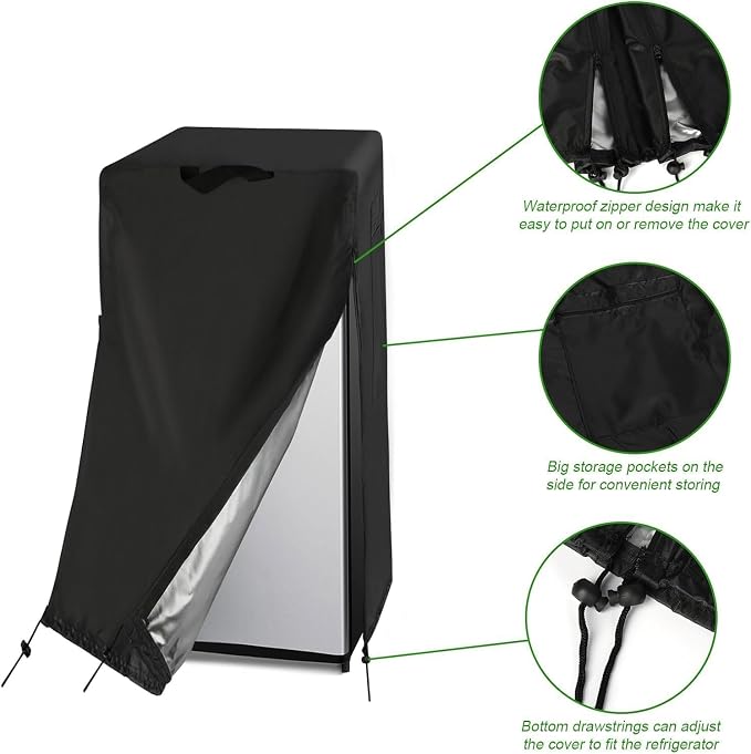 Refrigerator Cover, Waterproof&Dustproof Protecting Upright Freezers Cover for Beverage Refrigerator-Suitable for Most 4 Cu. Mini Fridge (19"W x 19"D x 45"H)