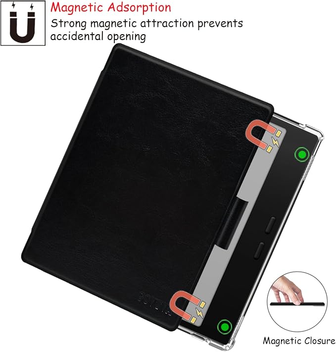 Pen Holder Case for Onyx Boox Go Color 7 (Gen 1/2, 2024/2025) / Boox Go 7 Ultra-Thin Enhanced Auto Sleep/Wake Cover with Transparent TPU Back & Magnetic Closure (Black)