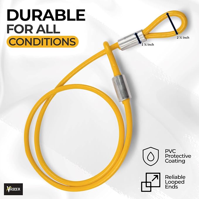Vascer Commercial Heavy Duty Braided Galvanized Steel Theft Deterrent Security Cable with Looped Ends. (1/2 Inch Thick, 7x19 Construction, 6 Feet)