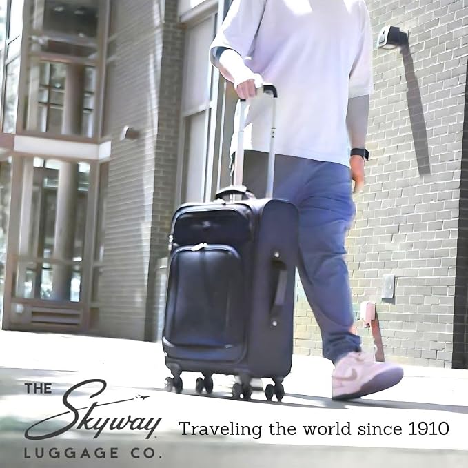 Skyway Epic Softside Large Checked Luggage - Lightweight Suitcase with Wheels | TSA Approved Travel Bag | Spinner Suitcase | Large Luggage Set with Telescoping Handle, 28 inch, Surf Blue