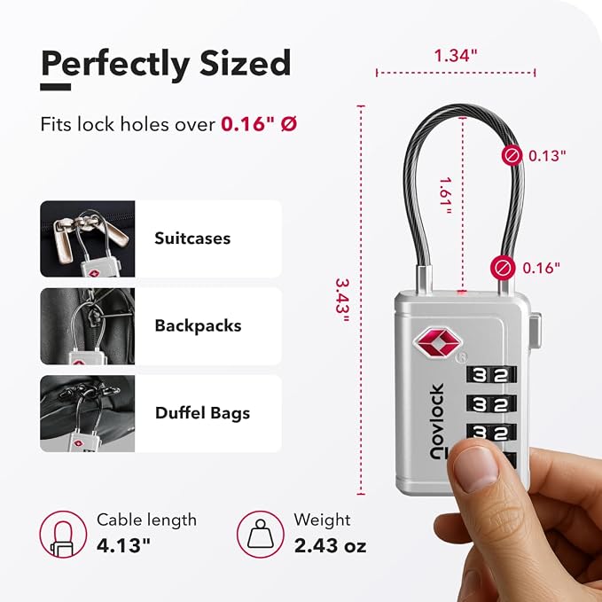 Luggage Locks TSA Approved with Inspection Indicator and Resettable 4-Digit, Easy-to-Read Combination, TSA Locks for Luggage, Suitcases, Backpacks & Travel Bags, Silver, 2-Pack
