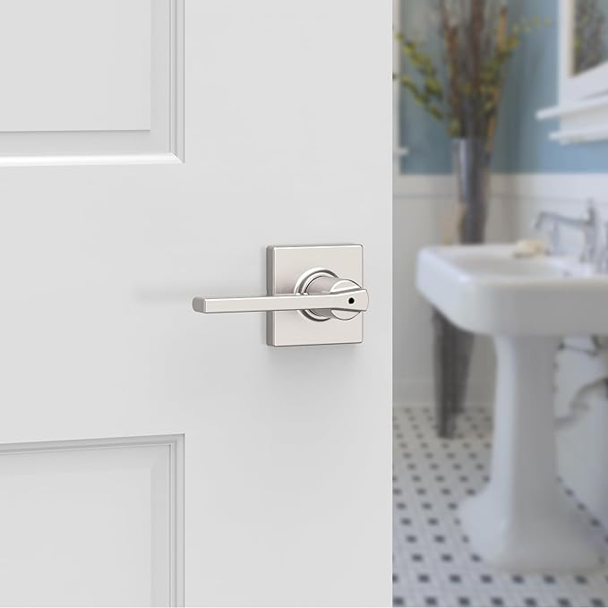 Kwikset Casey Door Handle, Privacy, Satin Nickel | Interior Lever | Keyless Turn Lock | Microban Protection | Pack of 2