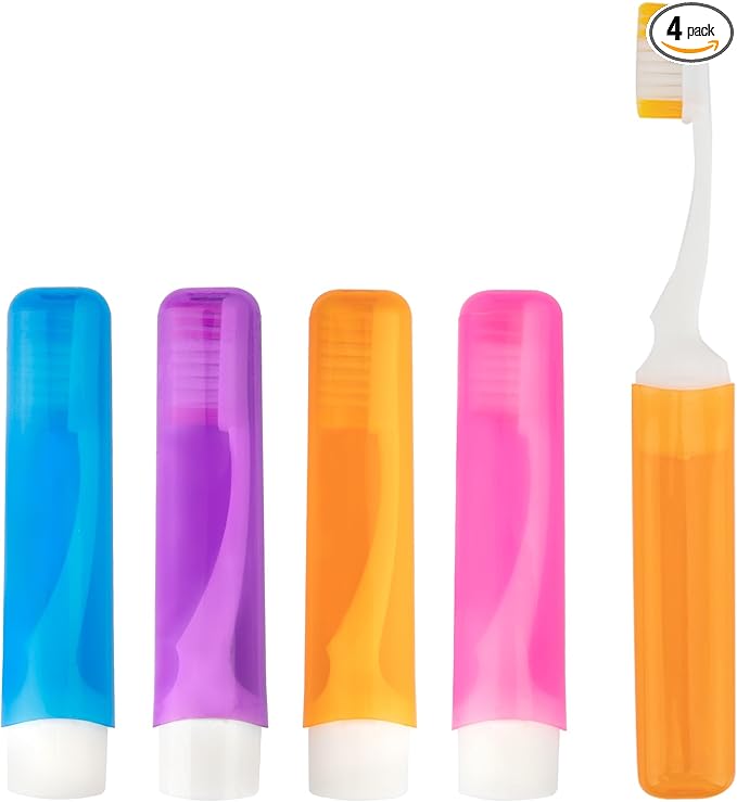 Travel Toothbrush 4Pcs Travel Toothbrush Set Mini Toothbrushes Soft Portable Toothbrushes Travels with Tooth Brush Cover Small Folding Toothbrush Individually Wrapped for Camping Home