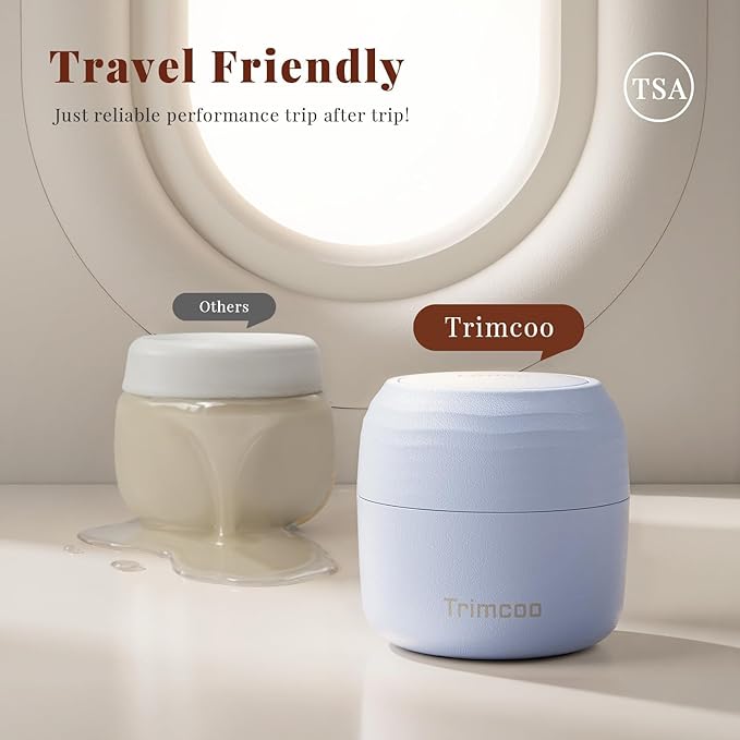New Travel Toiletry Containers [Ultra Leakproof] TSA-Approved, PLA Hard Shell Jars with 5 Magnetic Labels, Wide Mouth Bottles for Lotion, Cleanser, Shampoo, Conditioner, Blue, 3 Pack, 1OZ
