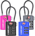 SURE LOCK TSA Approved Luggage Locks with Open Alert Indicator, 3 Digit Combination Cable Travel Lock for Suitcase, Backpack, Gym Locker, Toolbox & Travel Bag（ Four Colour）
