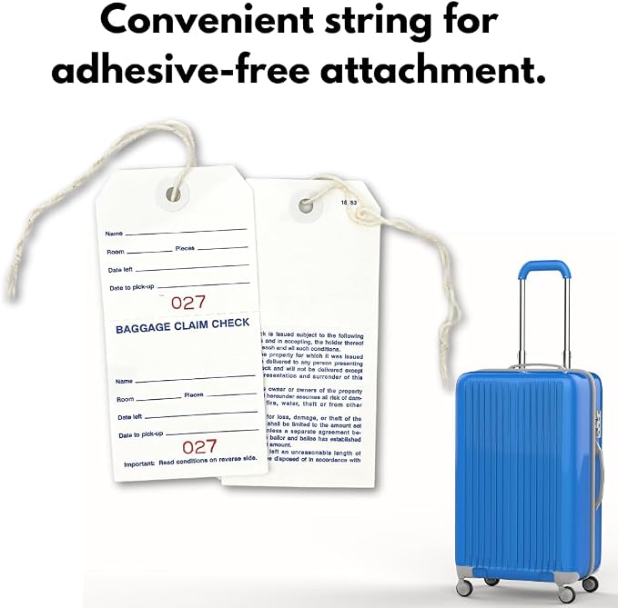 Hotel Luggage Claim Tags with Tear-Off Claim Ticket, Numbered Disposable Baggage Tags for Hotels, Valet, Concierge, Bell Desk & Guest Bag Storage – 1,000 Pack