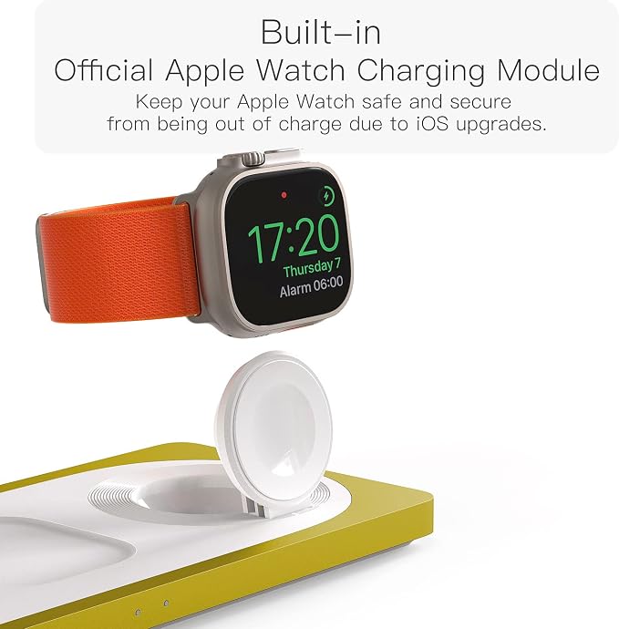 PETINO 3 in 1 Wireless Charging Station for Apple Devices with MagSafe | For iPhone 17/Air/16/15/14/13/12, AirPods & Apple Watch, Foldable Portable Aluminum Charging Stand, Adapter Included