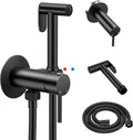Arofa Built-in Hot and Cold Handheld Bidet Sprayer for Toilet, Black Warm Water Bidet with Adjustable Water Flow, Dual Control Mode Muslim Shower with Spray Hose for Feminine Wash, Wall Mounted