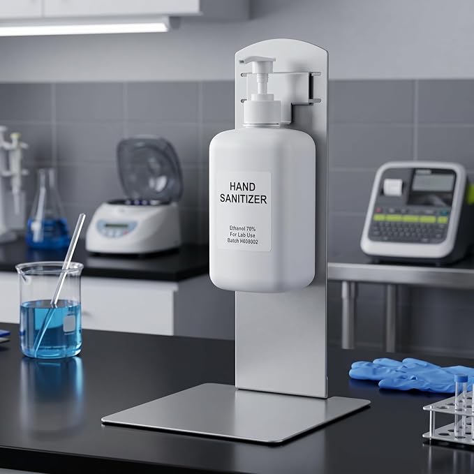 Stainless Steel Countertop Hand Sanitizer Stand Heavy Duty Desktop Soap Dispenser Holder with Drip Tray No-drilling Freestanding Bracket for Wall-mount Dispensers, Office School Public Areas