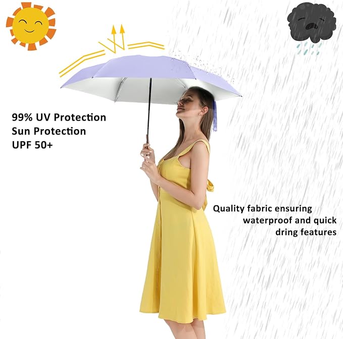 BAODINI Travel Essentials Mini Umbrella for Purse With Case Small Compact UV Sun Protection Lightweight Tiny Pocket Manual Open Close Umbrella for Women Kids and Men Fits Purse Backpack