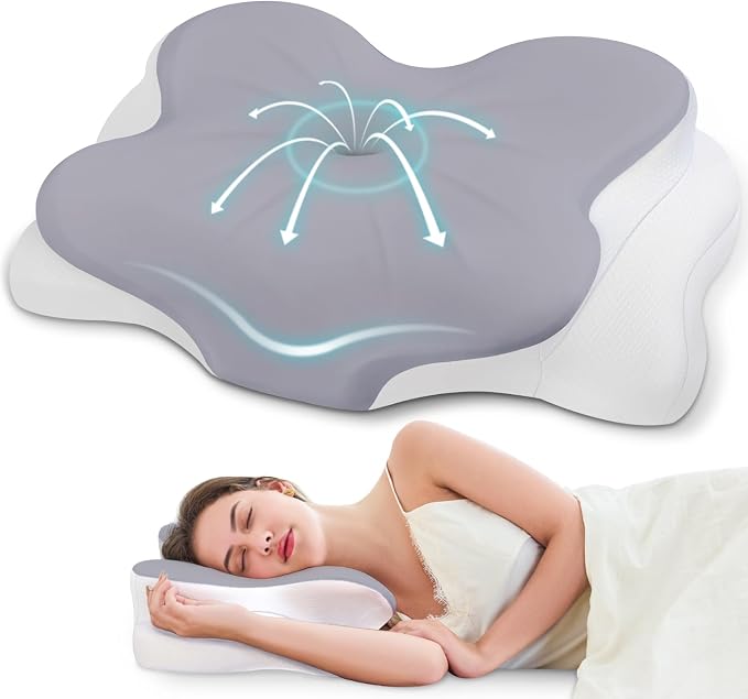 Cervical Neck Pillow, Ergonomic Memory Foam Pillows for Neck Pain Relief with Breathable Pillowcase, Adjustable Contour Neck Support Pillow for All Sleepers,Grey
