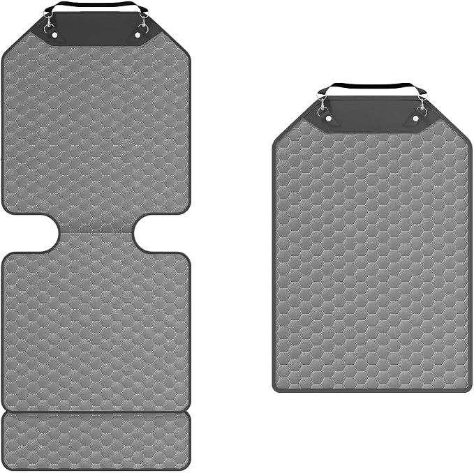 Owleys Kick Mat Back Seat Protector - Car Back Seat Cover for Kids Feet - Waterproof & Sturdy Protector for Upholstery from Dirt, Mud, Scratches and Stain (Gray Set)