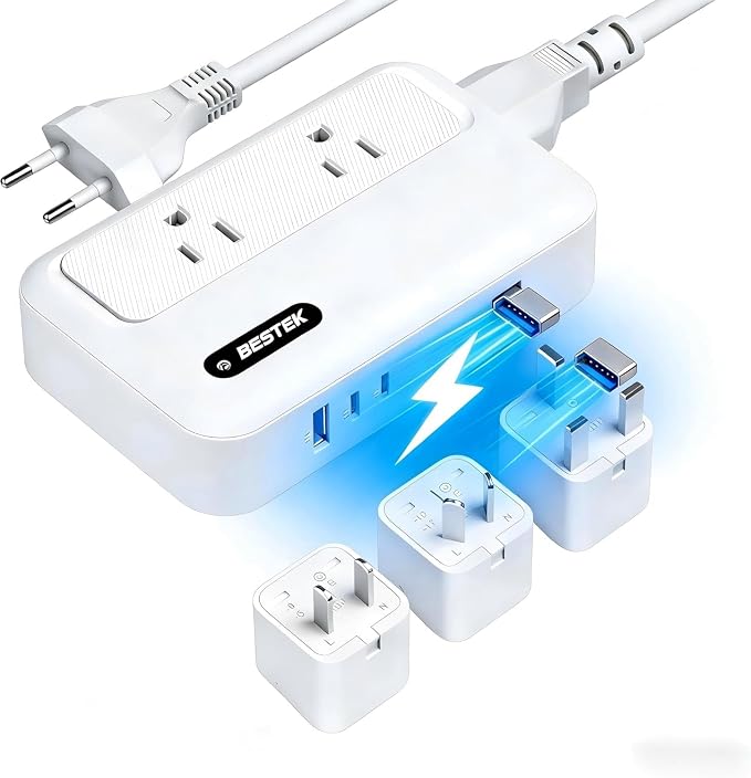 BESTEK 220v to 110v Converter with USB C 35w, 300W AC Peak Voltage Converter US to Europe, Universal Travel Adapter for Hair Straightener/Curling Iron with EU UK FR DE ES AU Travel Adapter