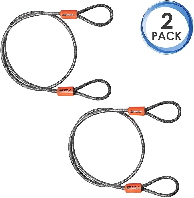 BV 2.5FT Bike Cable with Loops-5mm (3/16 Inch) Cut-Resistant Braided Steel Cable-Versatile & Weatherproof-Small Security Cable Lock, Security Chain for Padlock, Chain Lock, Wire Lock (Pair)
