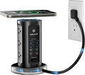 Kakyanill 115W USB Charging Station, Power Strip Tower, 9 AC Outlets with 8 USB Ports(4 USB-C), 6Ft Flat Plug Retractable Extension Cord, for Home Office Dorm, Black