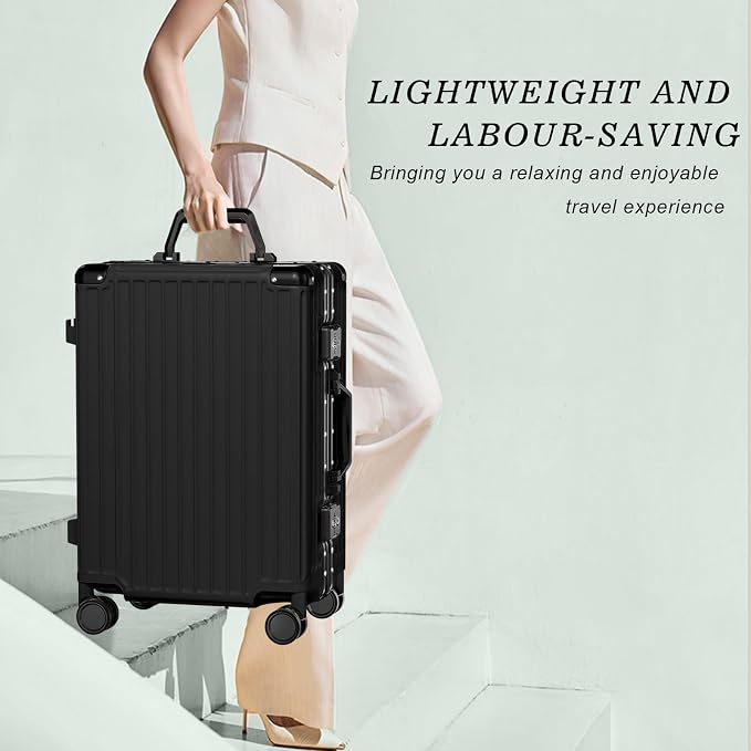 AnyZip Carry On Luggage PC+ABS Aluminum Frame Zipperless Luggage Hard Shell Suitcase with TSA Lock Double Spinner Wheels 20 Inch Black
