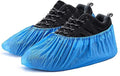 EZGOODZ Disposable Shoe Covers for Indoors and Outdoors 16" x 6.5", Pack of 100 Blue Splash-Proof Shoe Booties Disposable with Elastic Ankles, 50 gsm Polypropylene Disposable Booties to Cover Shoes