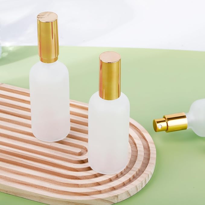30 Pcs Glass Spray Bottle, 3.4 oz/ 100 ml Perfume Empty Bottles, Frosted Glass Spray Bottles, Refillable Clear Decorative Bottle with Gold Fine Mist Sprayer Pump for Face Body Travel
