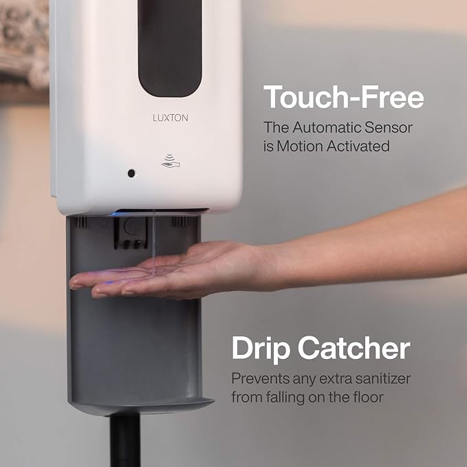 Automatic Hand Sanitizer Dispenser with Stand and Drip Catcher and Refillable Bottle for Restaurants, Schools, Churches - Sanitizer Stand