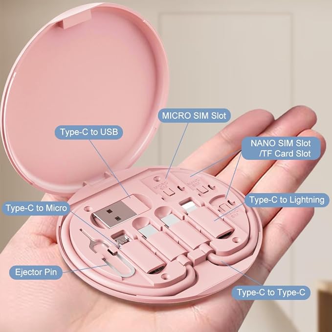 USB to USB-C Adapter, USB C Charging Cable Adapter Kit Contains Multiple OTG Adapters for USB Type C/USB A/USB C Male Cable/Micro USB, Equipped with SIM Extractor/SIM Slot/Phone Holder - Pink