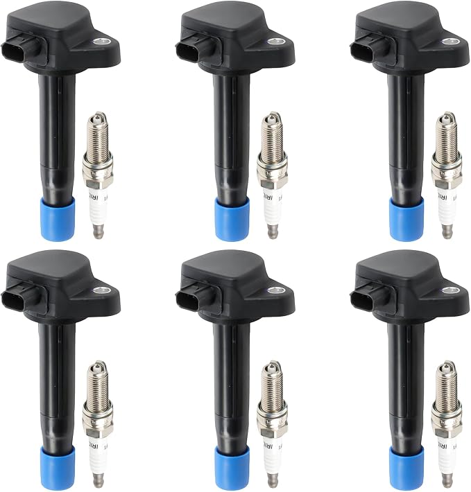 6PCS UF624 Ignition Coils + 6PCS 97390 Iridium Spark Plugs Ignition Coils Pack Fits for 2009-2015 Pilot, 2009-2014 Ridgeline 3.5L 3.7L, Coil Pack Set Aftermarket Parts