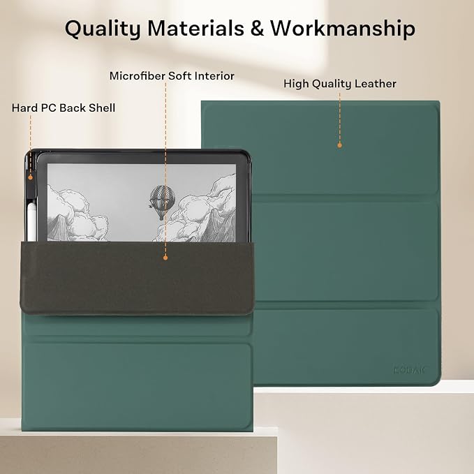 CoBak Case for 11" Kindle Scribe 3rd Generation 2025, Kindle Scribe Colorsoft with Two Viewing Angles - All New PU Leather Cover with Auto Sleep Wake, Pen Holder. Pine Green