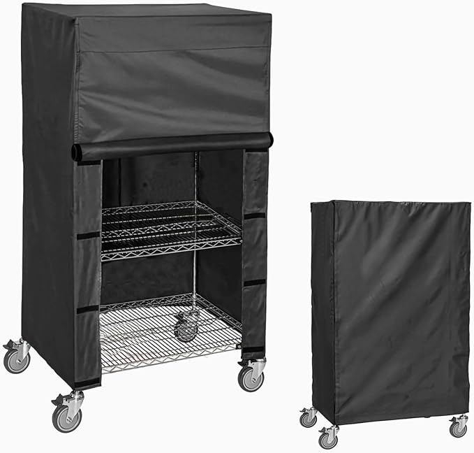 Waterproof Shelving Cover for Storage Shelf and Wire Rack, 30" W x 14" D x 54" H, Heavy-Duty Dust Cover with Nylon Buckle and Hook & Loop Closure (Black, No Shelves)