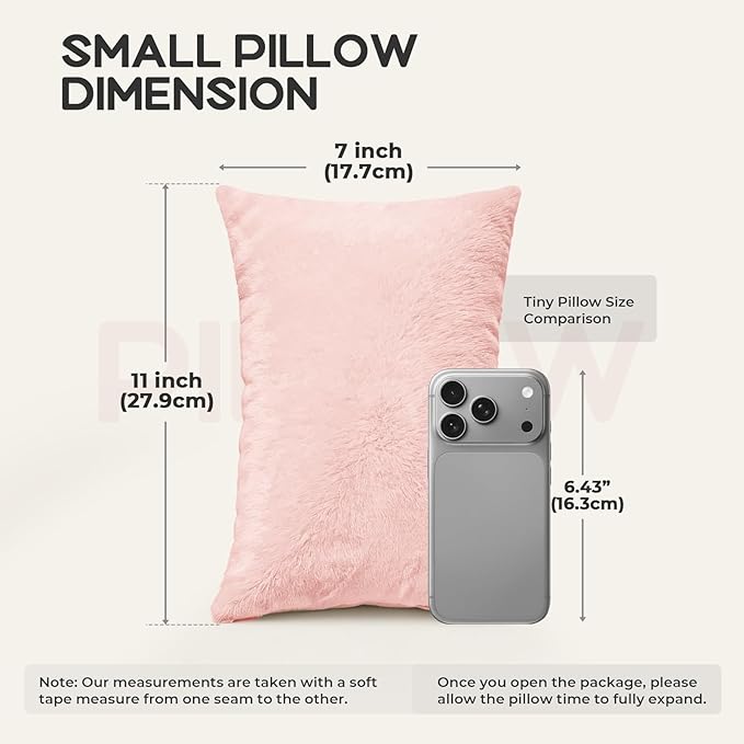 2 Pack Tiny Travel Pillows, 7"x11" Memory Foam Mini Neck Pillow for Travel and Airplane, Soft Machine Washable Small Pillows for Neck, Knee, Lumbar Support, Small Cushionfor Pet, Dogs (Pink)
