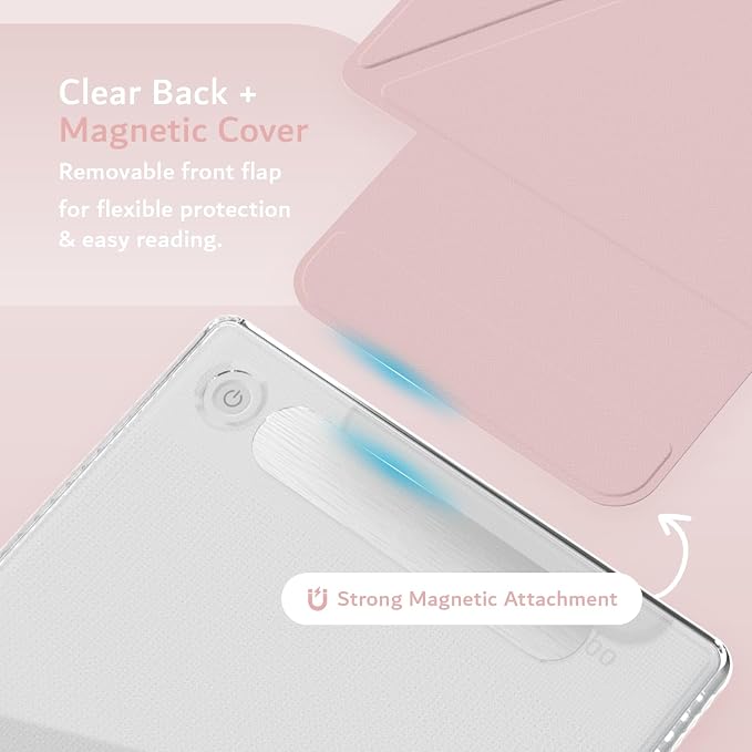 TUDIA M-FLIP Detachable Clear Magnetic Case for Kobo Libra Colour (2024) - [Auto Wake/Sleep] Shockproof Slim Transparent Back Magnetic Fold Cover with Stylus Holder (Pink)