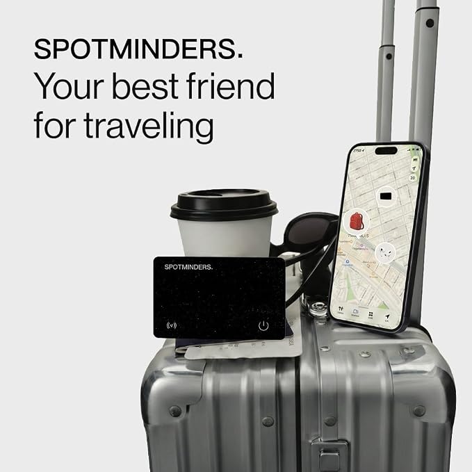 SPOTMINDERS Apple MFi Certified Wallet Tracker Card for Travel - Works with Apple Find My, IP68 Waterproof Rechargeable Tracking Card for Wallet Luggage Passport Purse - Ultra Slim 0.07in Item Finder