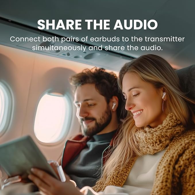 Avantalk Sky Infinity NC Auracast Wireless Bluetooth Earbuds - Long Battery Life Noise Cancelling Headphones with aptX Adaptive, Dual Pair for Airplane, Share Audio via Plug & Play Transmitter