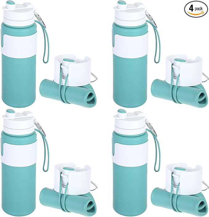 LemonRoad 4 Pcs 26 oz Silicone Collapsible Water Bottle, Portable Foldable Water Bottle Leakproof with Carabiner Reuseable Lightweight for Travel Sports Hiking Camping Cycling Office (Green)