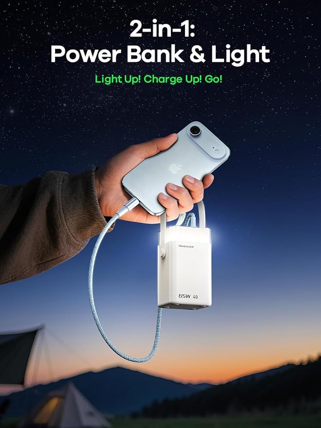 65W Power Bank 40000mAh - Laptop Portable Charger Fast Charging External Battery Pack - High Capacity Power Supply with LED Light for Trip Camping & Home Compatible with MacBook iPhone - White