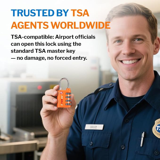 Forge Dual-Opening: Key or Combination Lock, TSA Approved Lock for Luggage, Pelican case, Travel, Gym, School, Luggage Combination Lock, Travel Bag Lock (Orange 2 Pk)