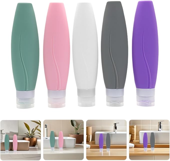 FENICAL 5pcs 150ml Silicone Travel Bottles Set Leakproof Refillable Toiletry Containers Portable Squeeze Bottles for Shampoo Conditioner Lotion Travel Empty Silicone for Random Color