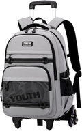 EKUIZAI Kids Rolling Wheeled Backpack for Boys Girls Roller Middle School Backpack with Wheels Rolling Bookbag Trolley Bag for Kids，6 Wheels Grey