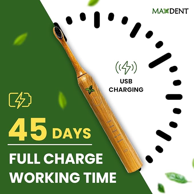 Rechargeable Bamboo Electric Tooth Brush, Brush with 3 Replacement Heads and Storage Case, Portable Oral Care, Durable Electric Design with Travel-Friendly Protective Holder