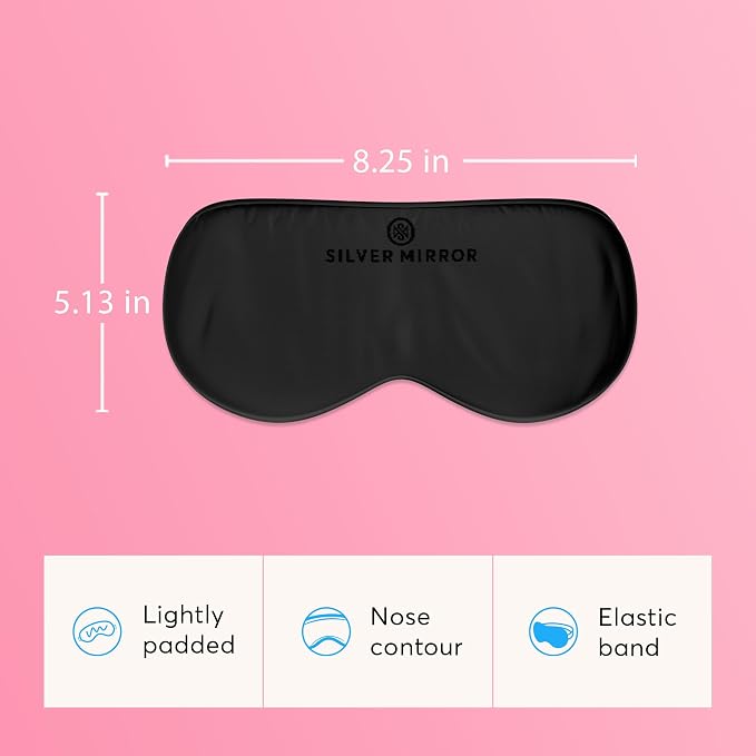 Silk Sleep Essentials Set in Black: Pillowcase and Eye Mask, 25" x 19.5" Fits Standard Queen Pillow, 22mm 6A Grade, for Gentle Sleep, Anti-Breakage, Tangles, Creases and Wrinkles, By Silver Mirror