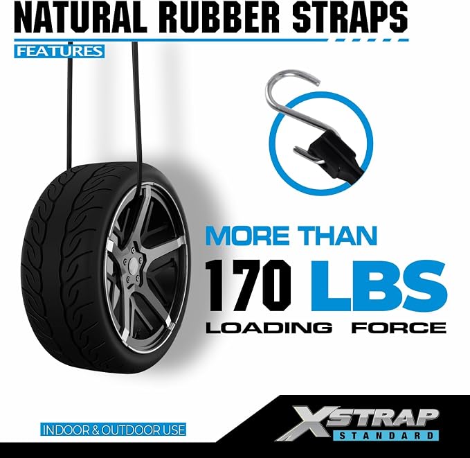 XSTRAP STANDARD 20 Pack 15'' Adjustable Rubber Tarp Straps, EPDM Bungee Cords with Metal S Hooks Tie Down Straps for Outdoor, Tarp Covers, Canvas Canopies, Motorcycle, and Cargo