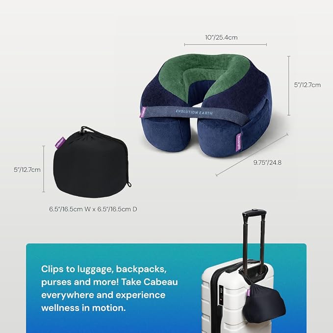 Cabeau Softest Neck Pillow for Travel – Evolution Earth Deluxe – 360° Head, Neck and Chin Support for Sleeping – Sustainable Memory Foam - Removable, Washable Cover with Compact Carrying Case (Terra)