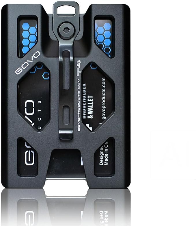 Aluminum GOVO Badge Holder/Wallet_ Durable ID Card Holder with Metal Clip and 4 Cards Slot (Black)