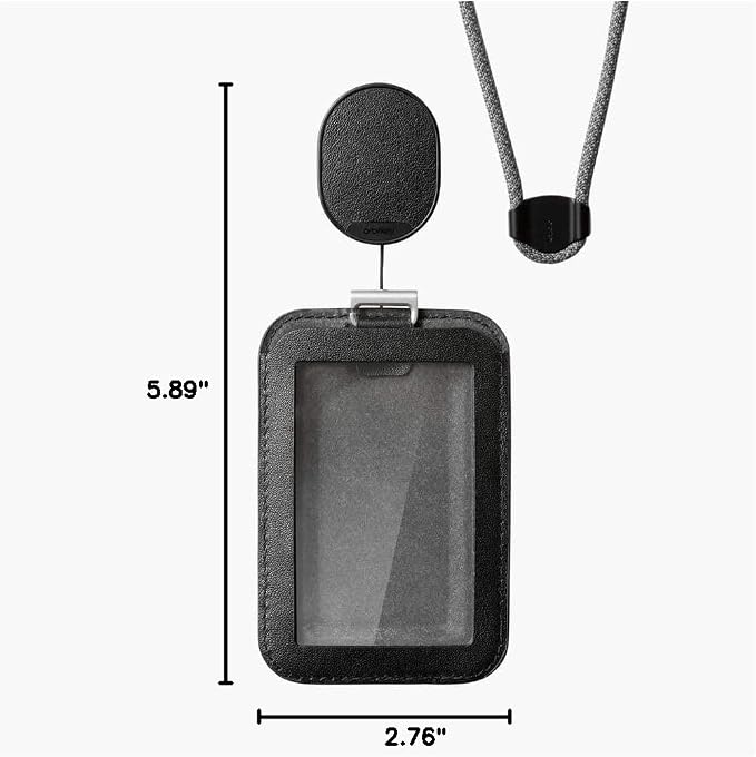 Orbitkey ID Card Holder Pro | Made with LWG-Certified Top Grain Leather and Durable Dyneema Cord | Holds 1 Access Card & 2 RFID Cards | Interchangeable Orientation | (with Lanyard, Black)
