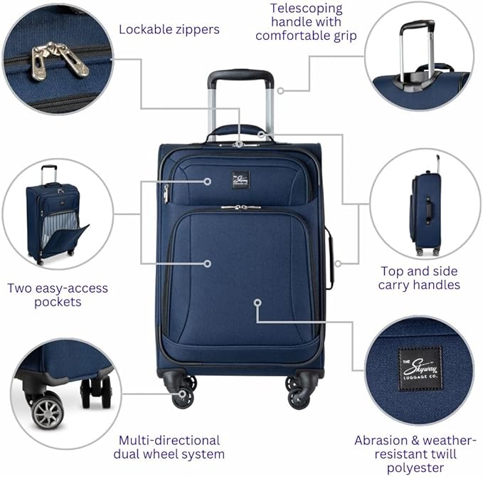 Skyway Epic Softside Carry-On Luggage - Lightweight Suitcase with Wheels for Travel | TSA Approved Carry-On Bag | Spinner Suitcase | Carry-On Luggage with Telescoping Handle, 20 inch, Surf Blue