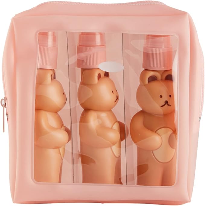 Naroote Bear Spray, Set of Cute Bear Look Delicate Bottles with Storage Bag Bathroom Sets Accessories Spray Bottle Bag Silicone Squeeze, Travel Bottles For Toiletries