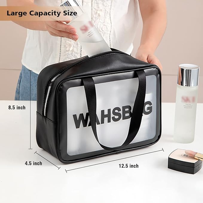DAPOWER Travel Toiletry Bag for Women and Men, Matte Translucent Toiletry Bag with Handy Handle, Makeup Cosmetic Organizer Bag for Travel Toiletries Accessories (Black)