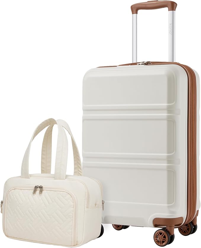 Kono Carry On Luggage Airline Approved with Large Toiletry Bag, 20 Inch Lightweight PC+ABS Luggage with TSA Lock, Expandable Hard Shell Carry On Suitcases, White