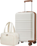 Kono Carry On Luggage Airline Approved with Large Toiletry Bag, 20 Inch Lightweight PC+ABS Luggage with TSA Lock, Expandable Hard Shell Carry On Suitcases, White